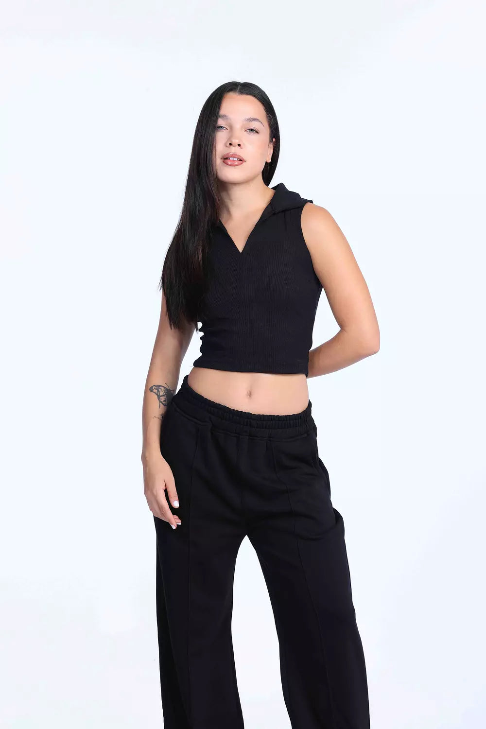 Black Cut polo basic Top