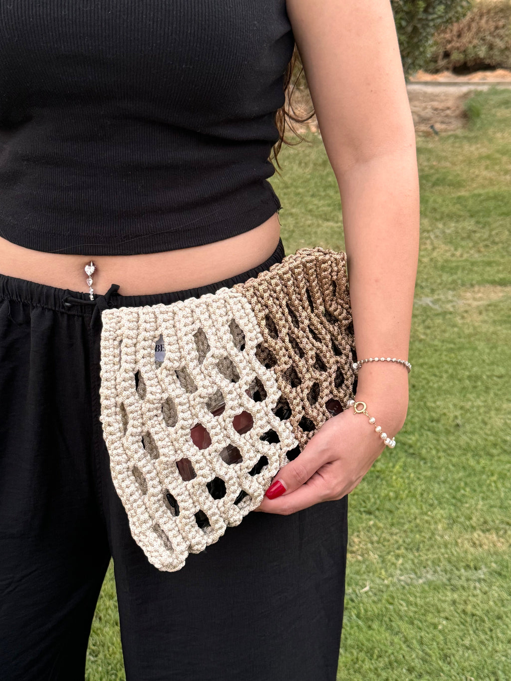Nude X brown crochet bag