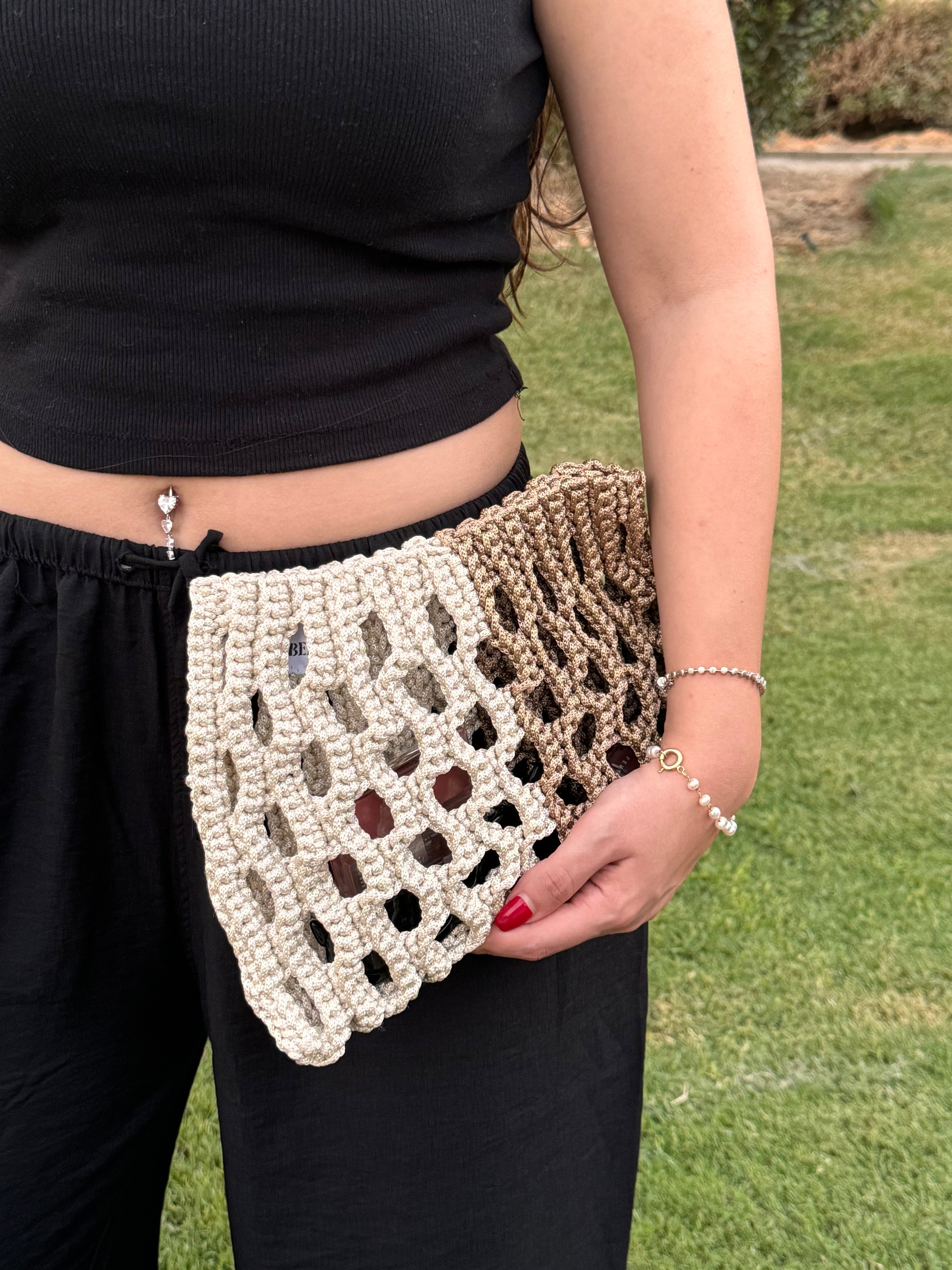 Nude X brown crochet bag