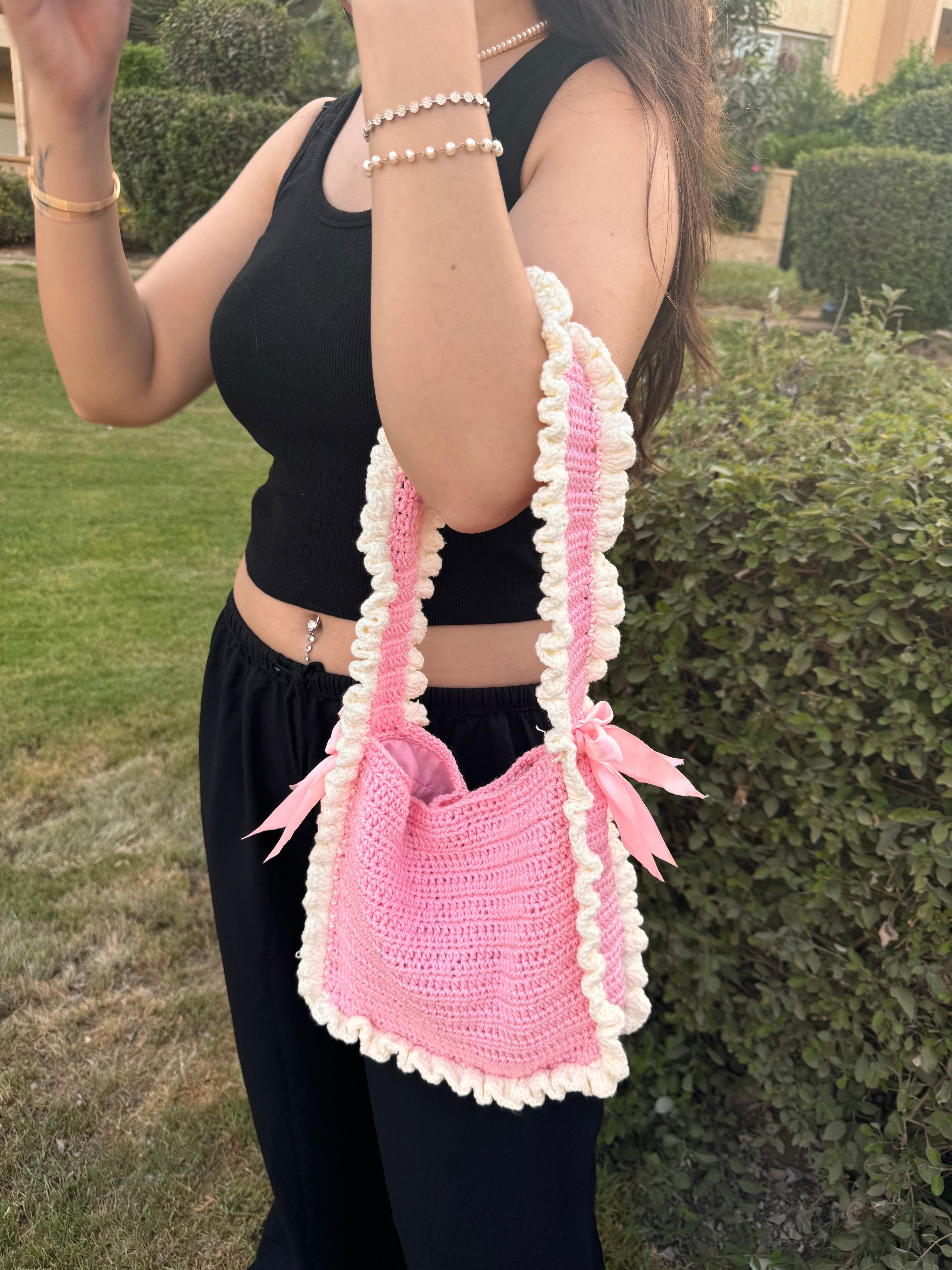 Baby pink bows crochet bag