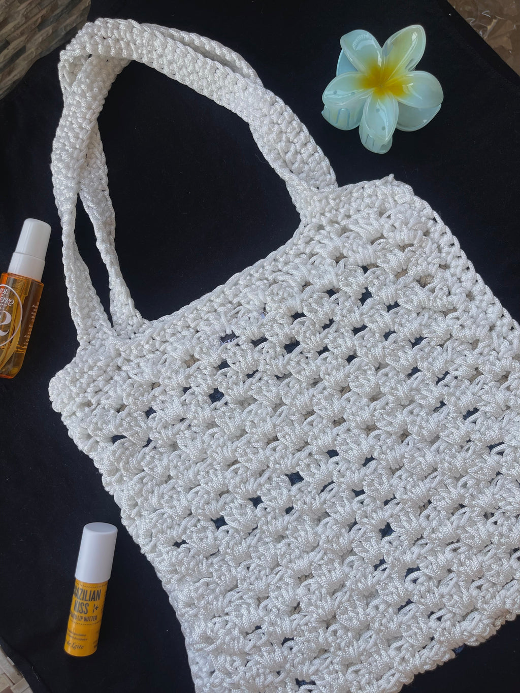 Navy blue granny square crochet tote bag