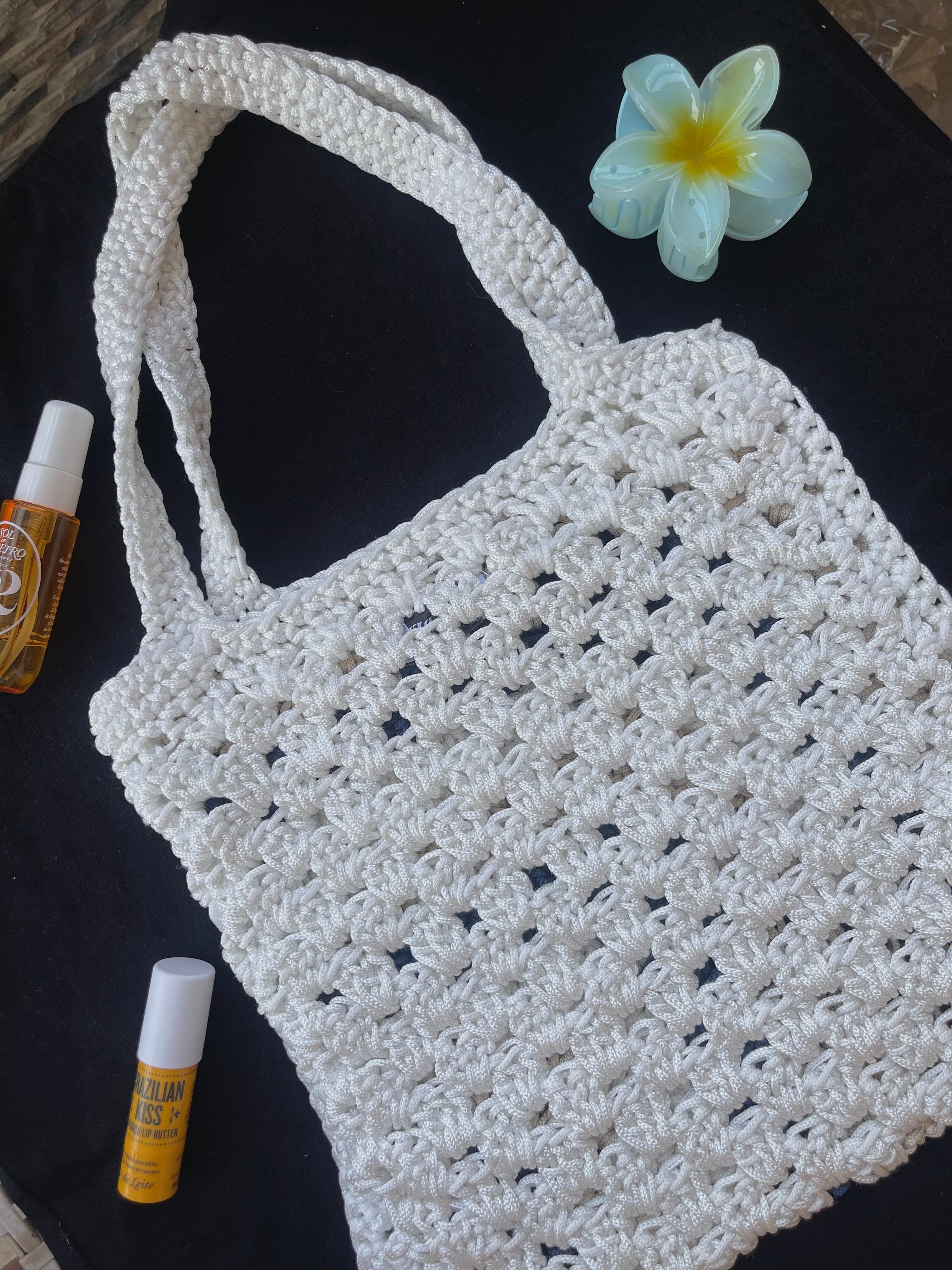 Navy blue granny square crochet tote bag